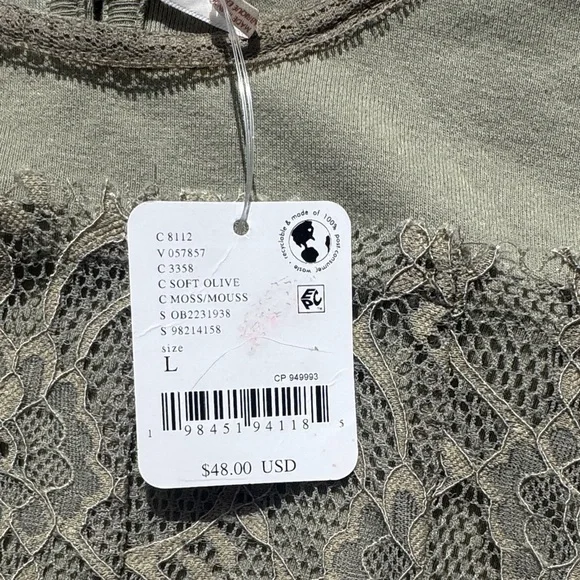 Free People Cosette Corset Tank in Olive Green Lace Button Tank - Picture 7 of 7